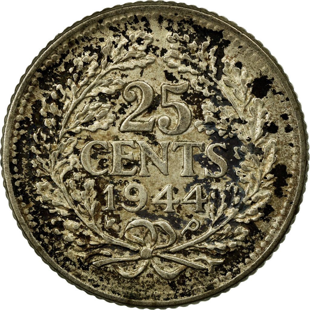 Coin, Netherlands, Wilhelmina I, 25 Cents, 1944, F(12-15), Silver, KM:164