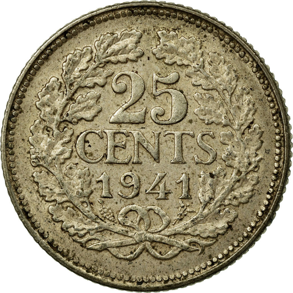 Coin, Netherlands, Wilhelmina I, 25 Cents, 1941, VF(30-35), Silver, KM:164