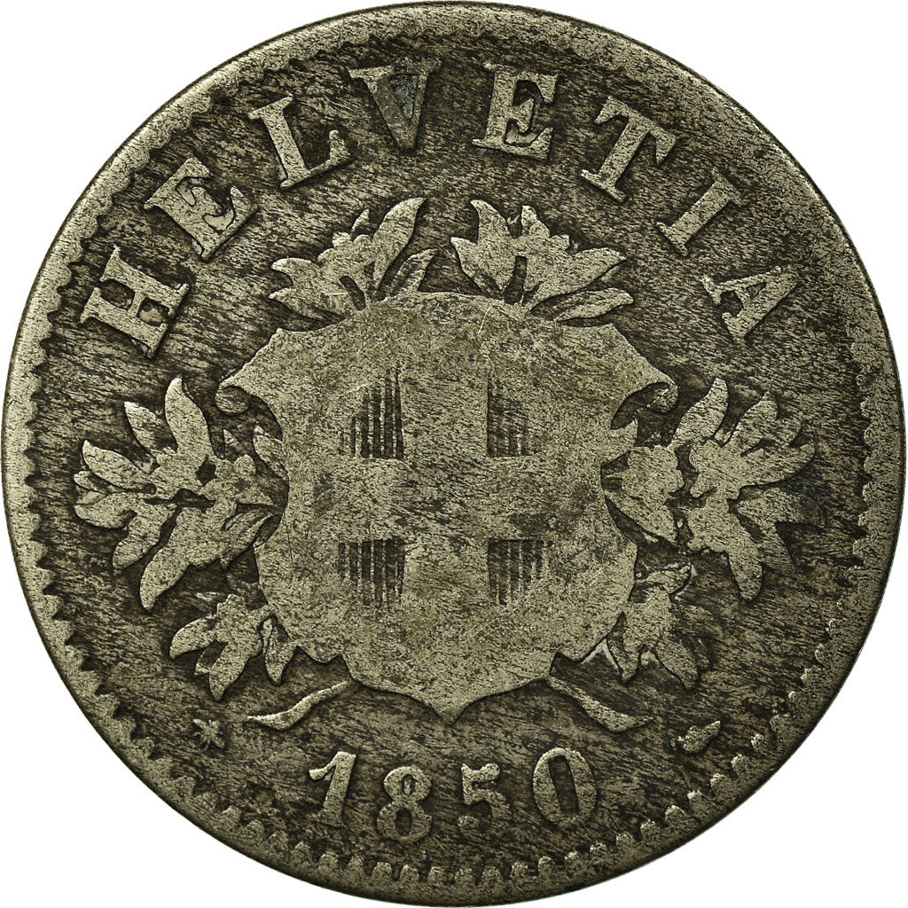 Coin, Switzerland, 20 Rappen, 1850, Strasbourg, VF(20-25), Billon, KM:7