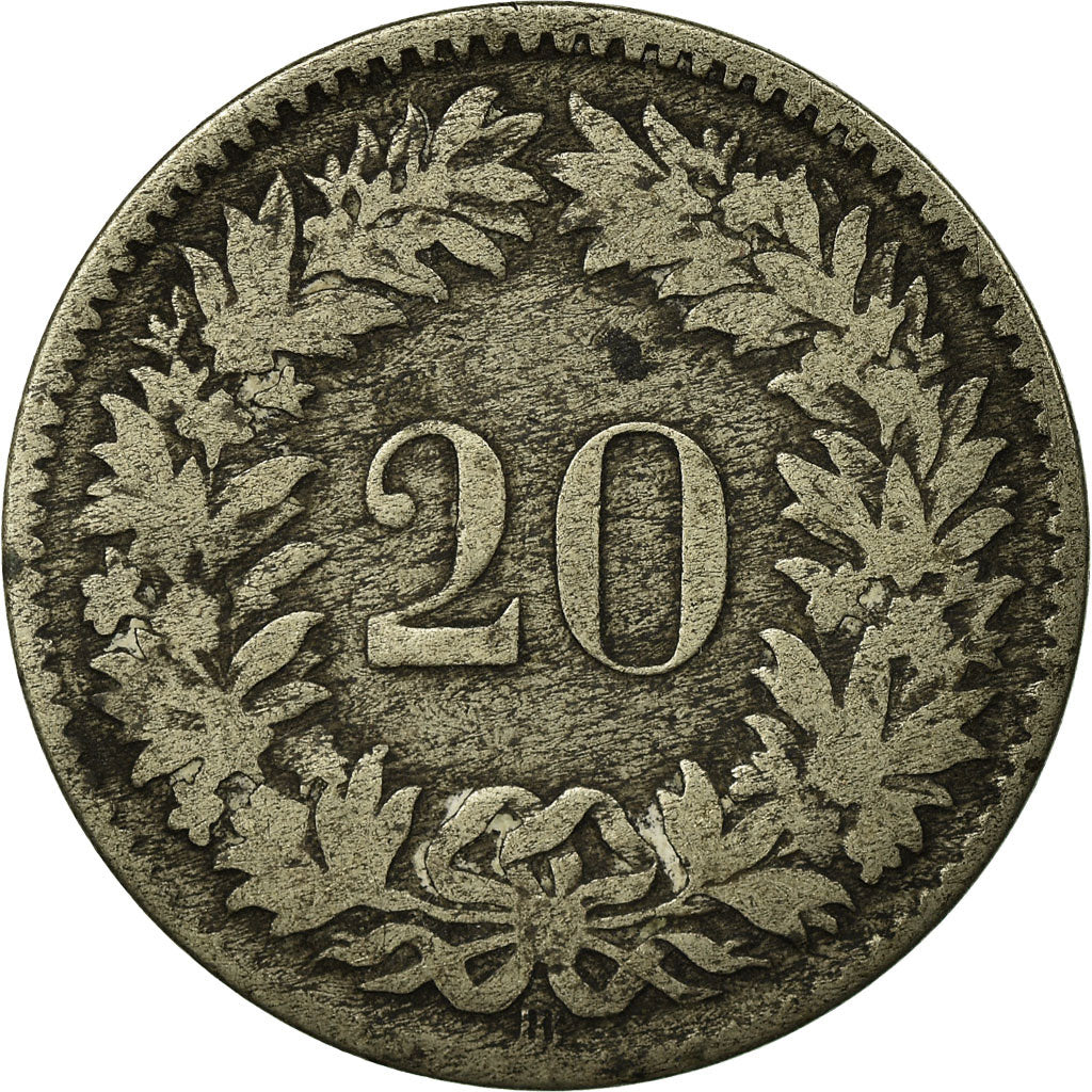 Coin, Switzerland, 20 Rappen, 1850, Strasbourg, VF(20-25), Billon, KM:7