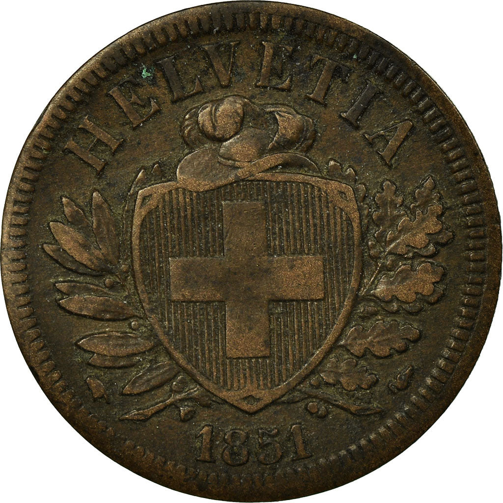 Monnaie, Suisse, 2 Rappen, 1851, Bern, TTB, Bronze, KM:4.1