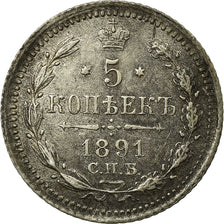 Monnaie, Russie, Nicholas II, 5 Kopeks, 1891, Saint-Petersburg, TTB, Argent