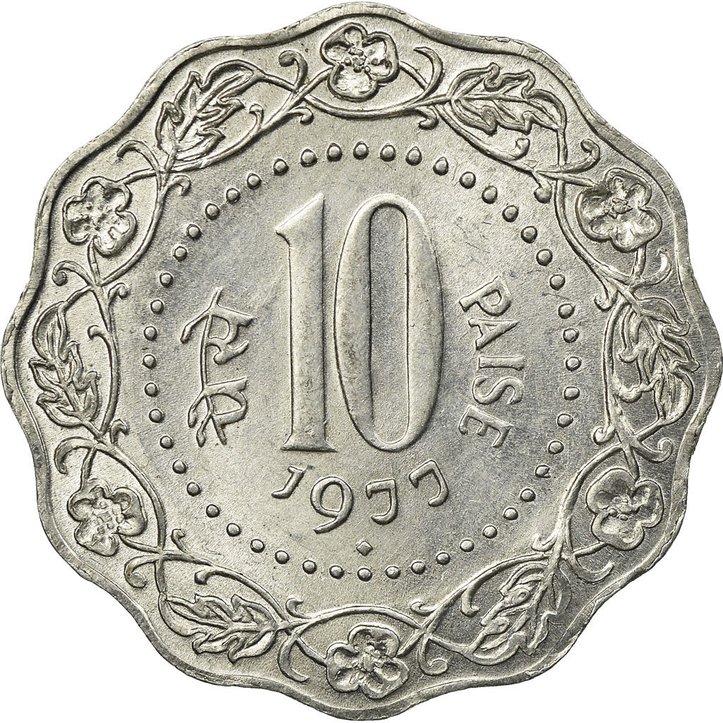 Coin, INDIA-REPUBLIC, 10 Paise, 1977, AU(55-58), Aluminum, KM:27.1