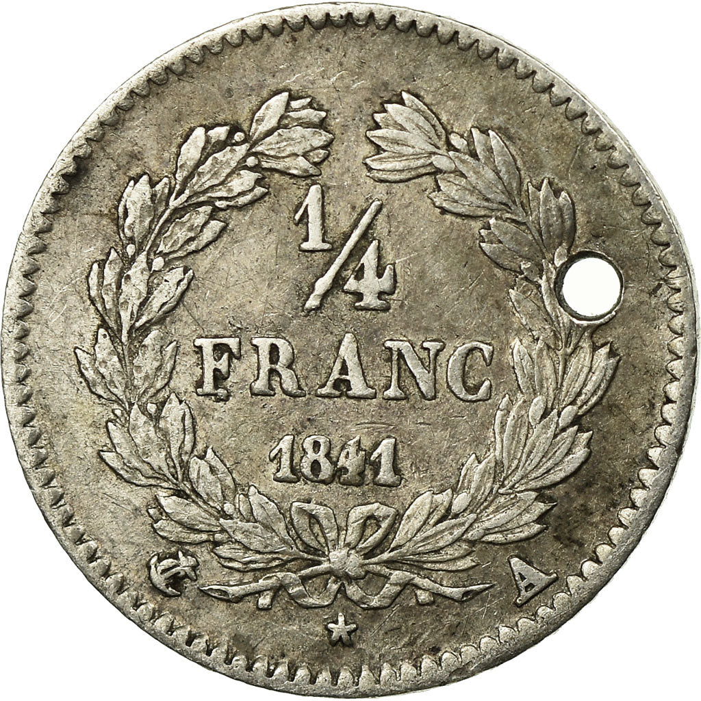 Coin, France, Louis-Philippe, 1/4 Franc, 1841, Paris, EF(40-45), Silver