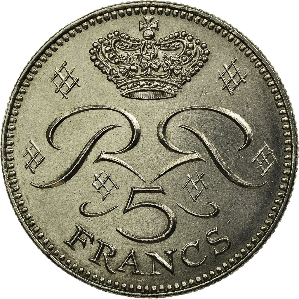 Coin, Monaco, Rainier III, 5 Francs, 1977, EF(40-45), Copper-nickel, KM:150