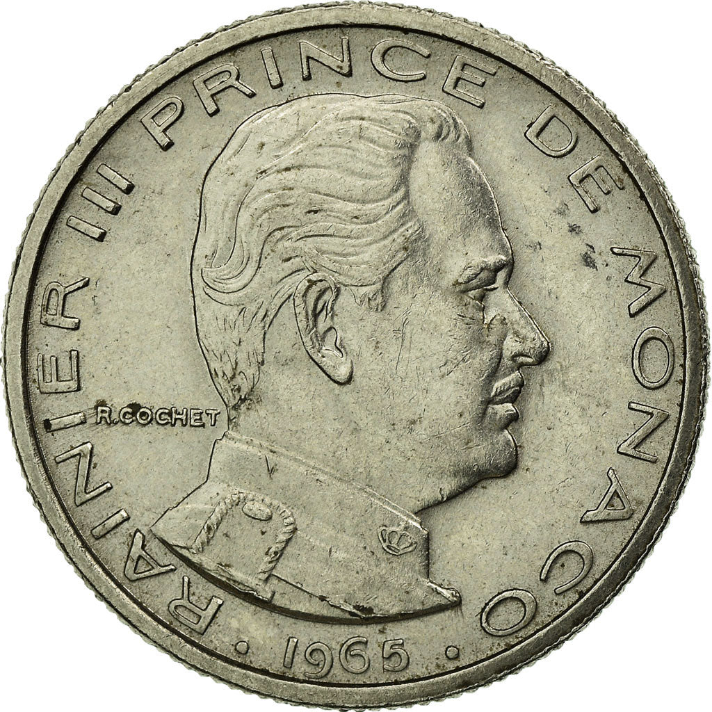Coin, Monaco, Rainier III, 1/2 Franc, 1965, EF(40-45), Nickel, KM:145