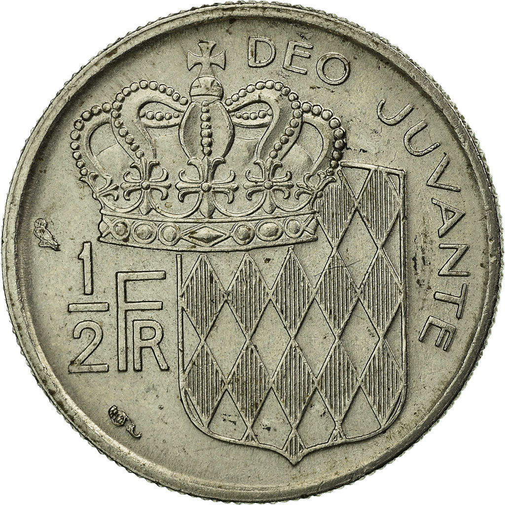Coin, Monaco, Rainier III, 1/2 Franc, 1965, EF(40-45), Nickel, KM:145
