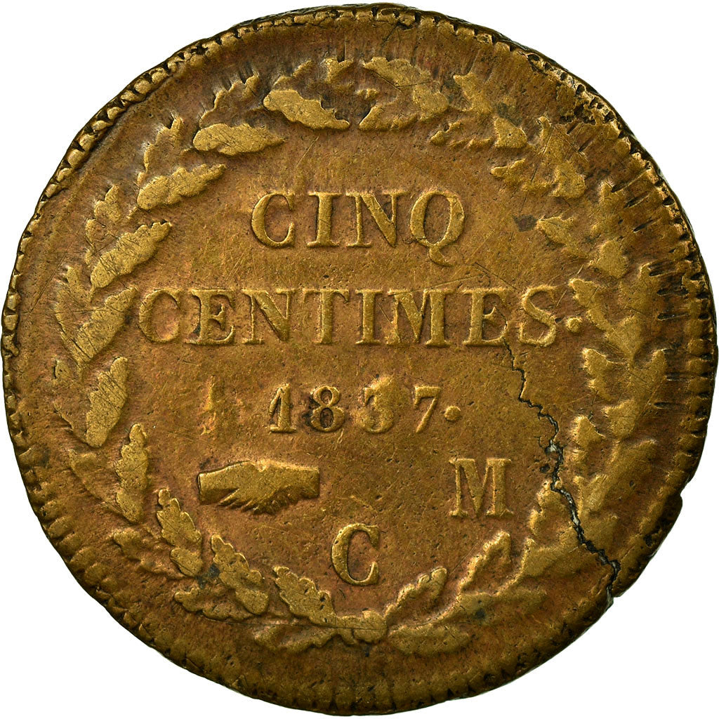 Coin, Monaco, Honore V, 5 Centimes, Cinq, 1837, Monaco, VF(30-35), Cast Brass