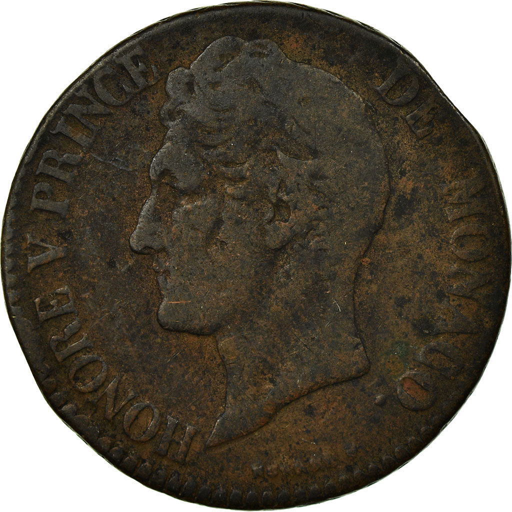 Moneta, Monaco, Honore V, 5 Centimes, Cinq, 1837, Monaco, MB, Rame, KM:95.2a