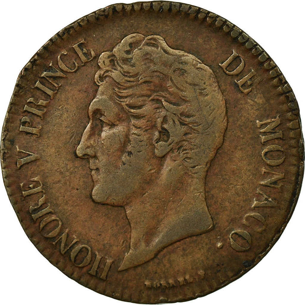 Münze, Monaco, Honore V, 5 Centimes, Cinq, 1837, Monaco, S+, Kupfer, KM:95.2a