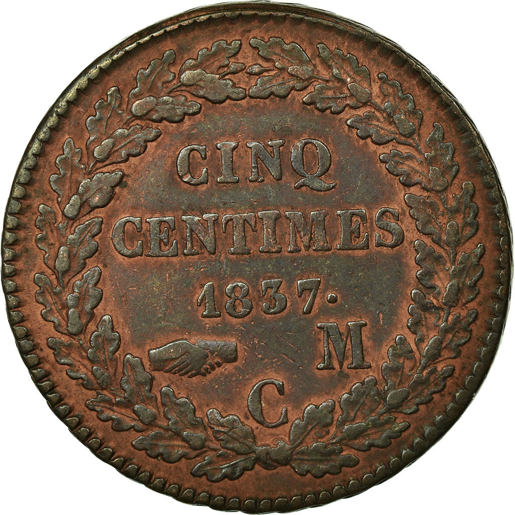 Münze, Monaco, Honore V, 5 Centimes, Cinq, 1837, Monaco, SS, Kupfer, KM:95.2a