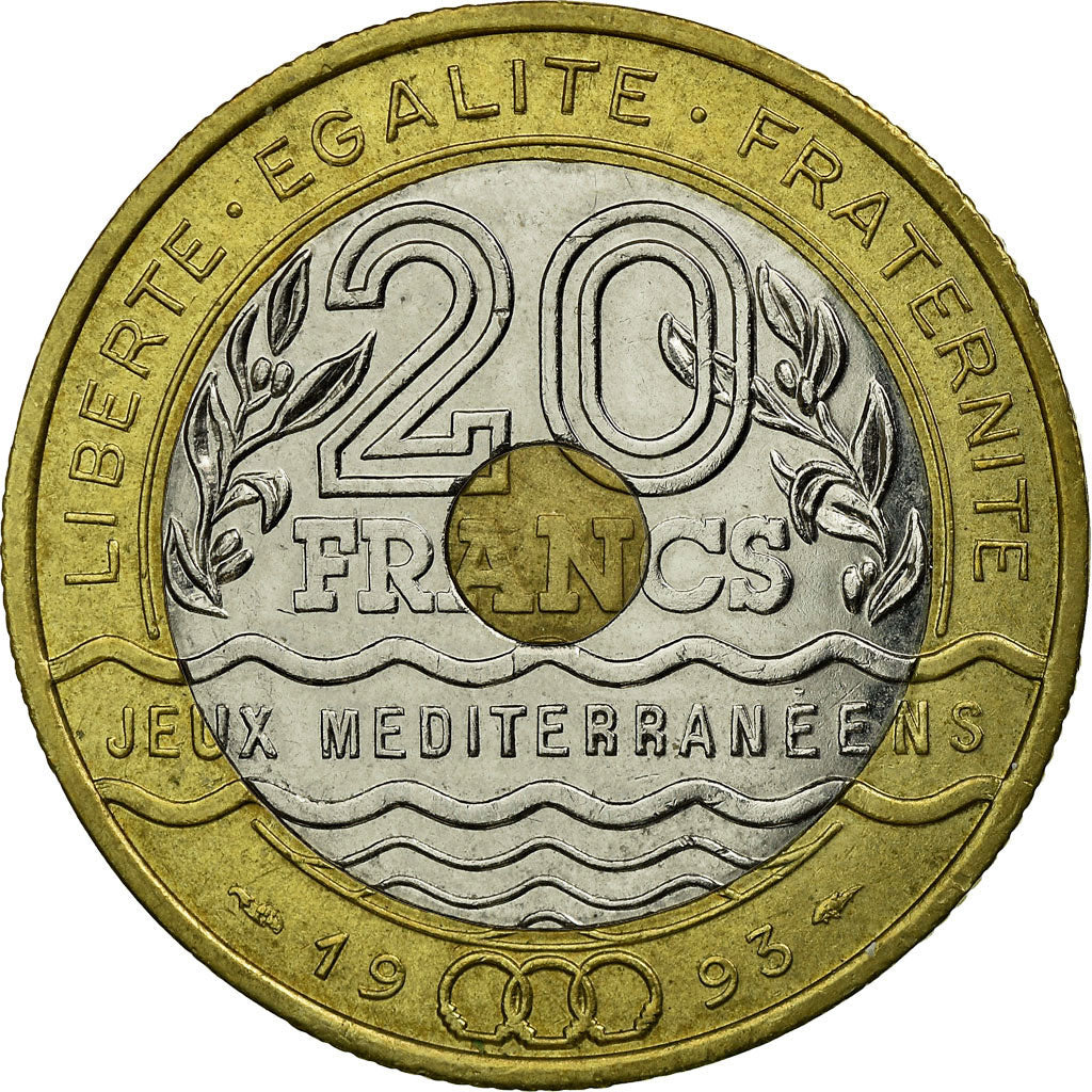 Moneta, Francia, Jeux Méditerranéens, 20 Francs, 1993, Paris, MB+