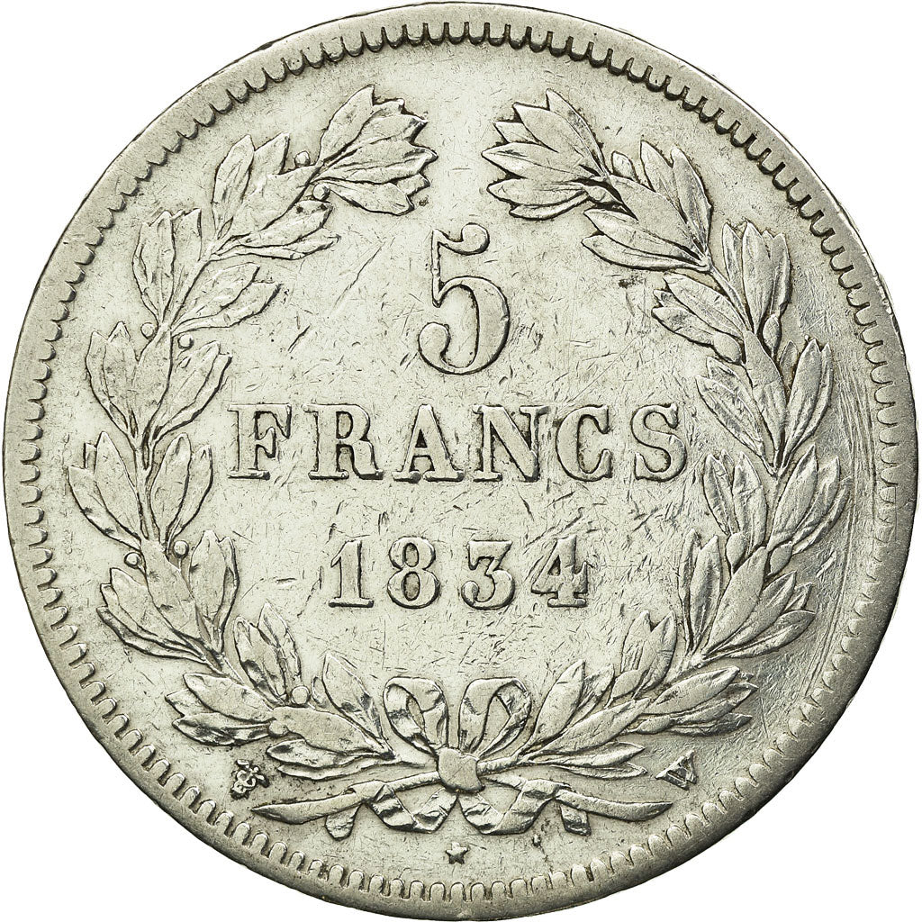 Coin, France, Louis-Philippe, 5 Francs, 1834, Lille, VF(30-35), Silver
