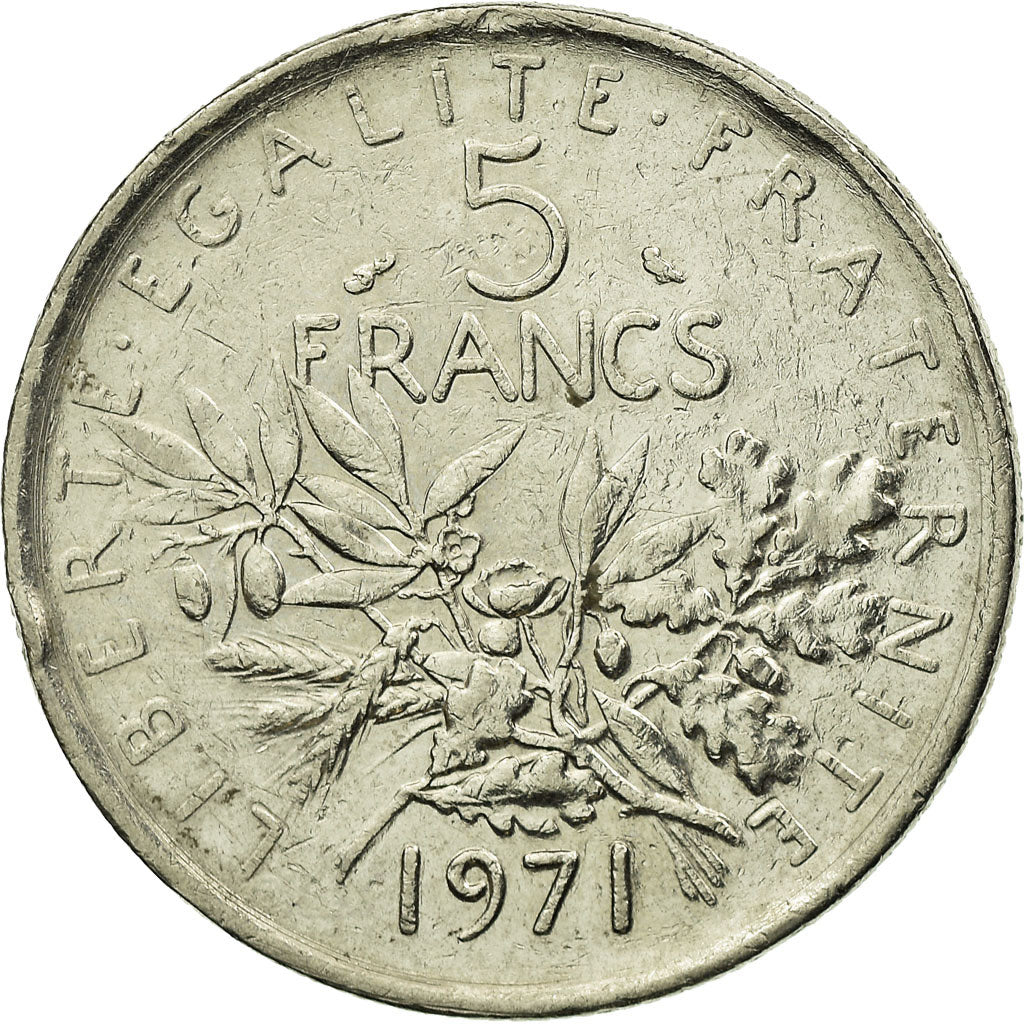 Moneda, Francia, Semeuse, 5 Francs, 1971, Paris, BC+, Níquel recubierto de