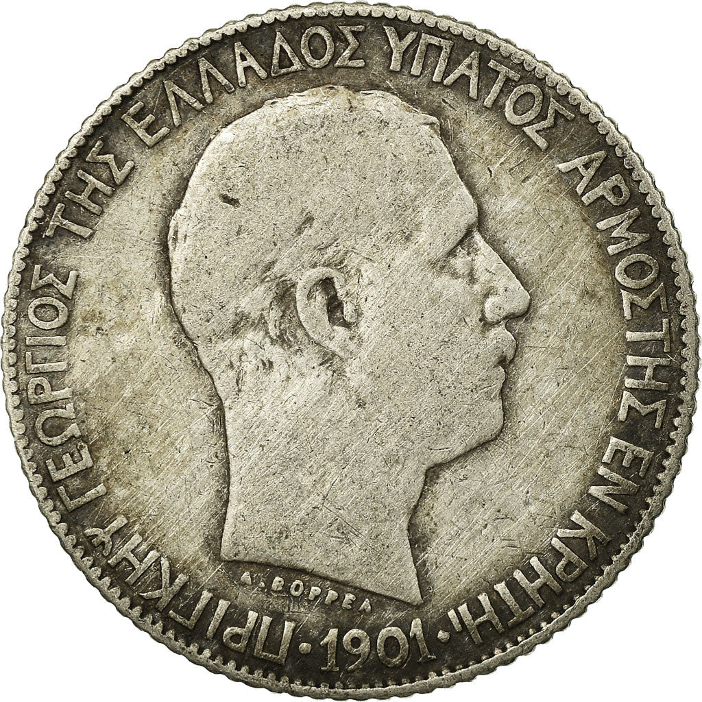 Monnaie, Crete, Prince George, Drachma, 1901, Paris, TB, Argent, KM:7