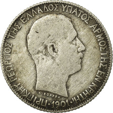 Monnaie, Crete, Prince George, Drachma, 1901, Paris, TB, Argent, KM:7