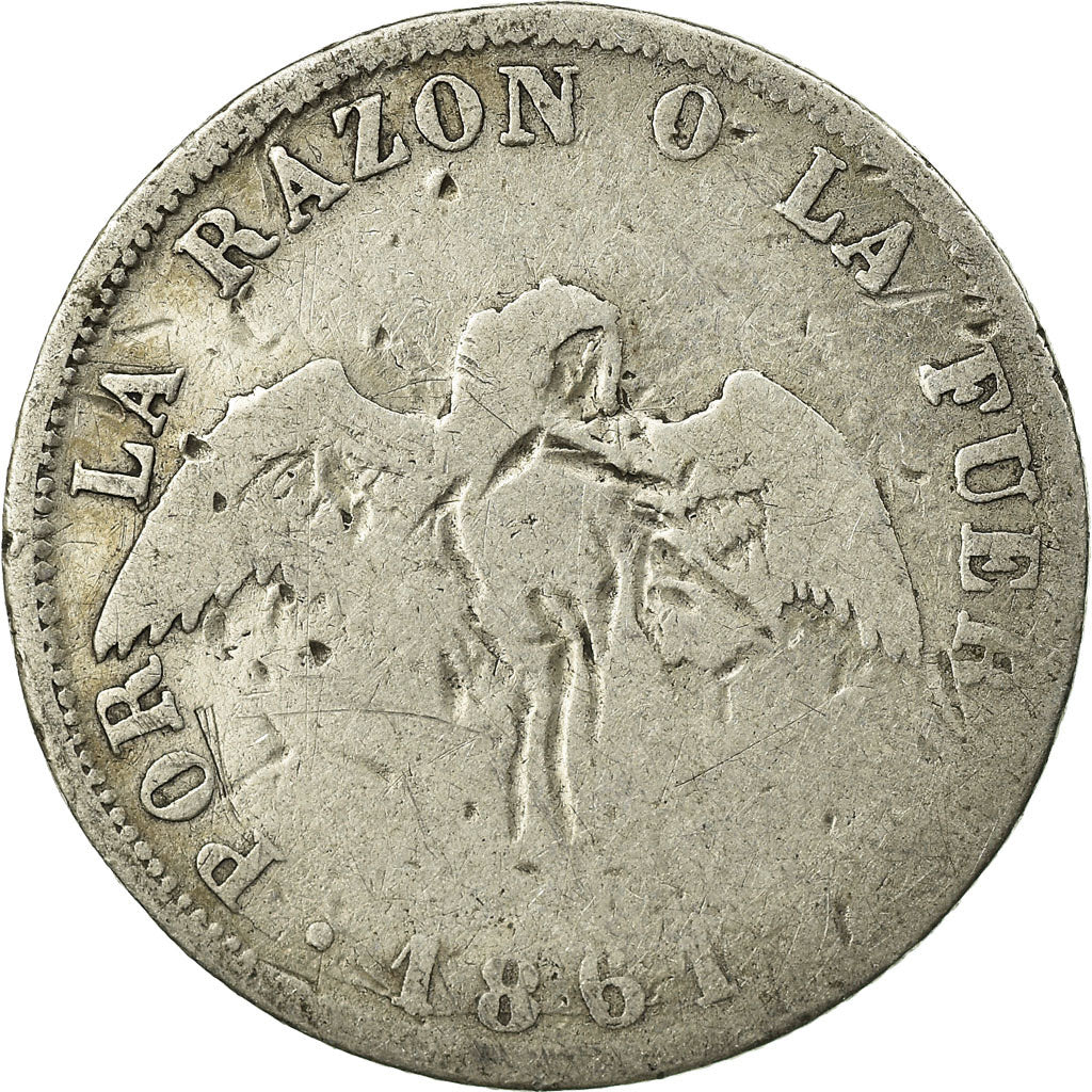 Coin, Chile, 20 Centavos, 1861, Santiago, VG(8-10), Silver, KM:125a