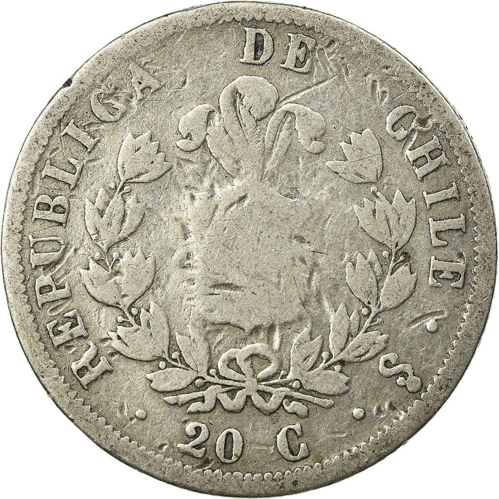 Coin, Chile, 20 Centavos, 1861, Santiago, VG(8-10), Silver, KM:125a