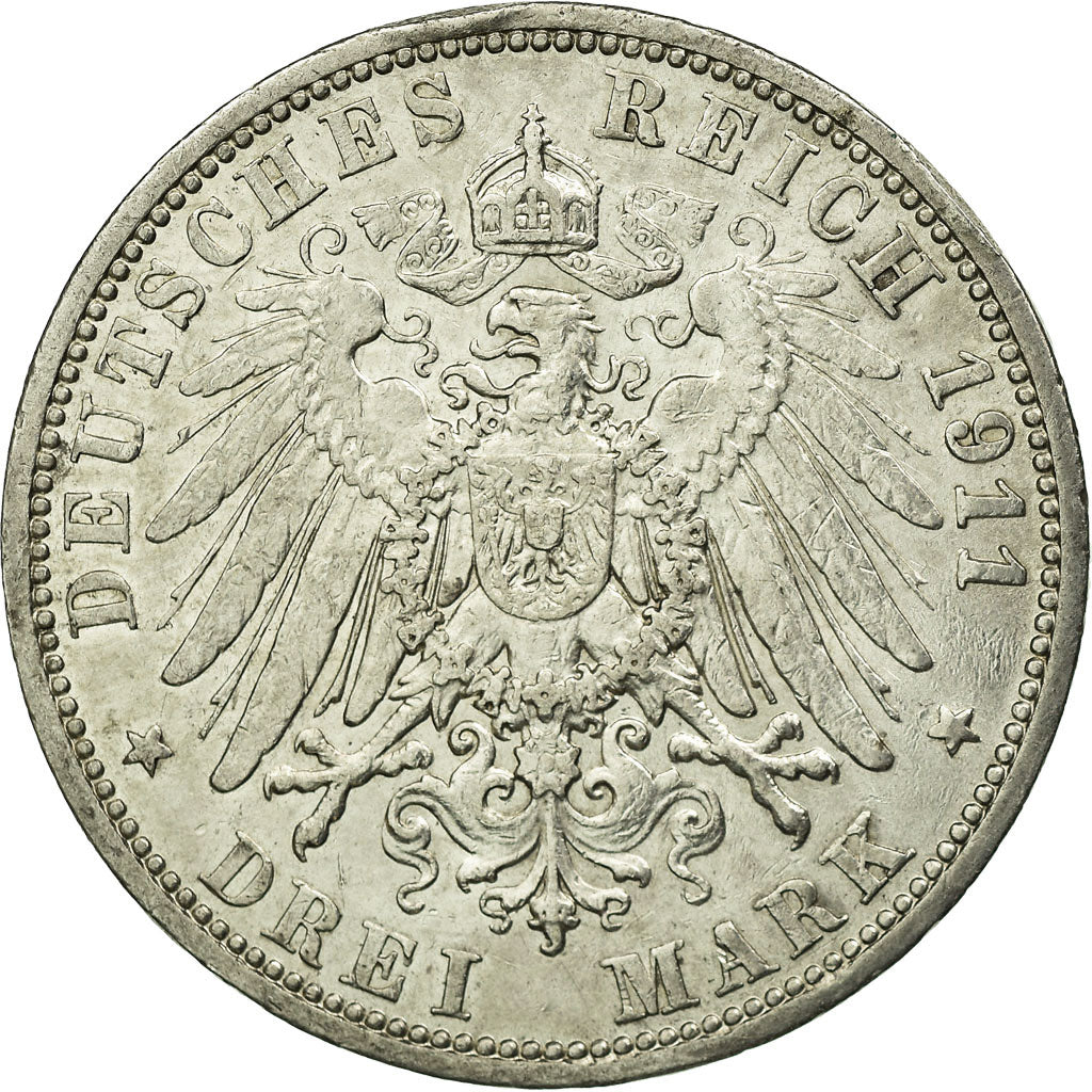 Coin, German States, PRUSSIA, Wilhelm II, 3 Mark, 1911, Berlin, EF(40-45)