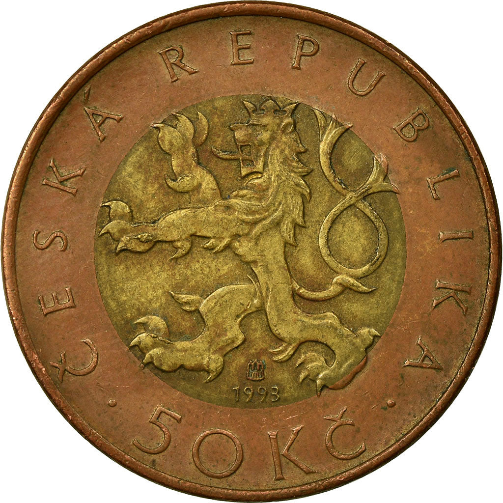Coin, Czech Republic, 50 Korun, 1993, EF(40-45), Bi-Metallic, KM:1