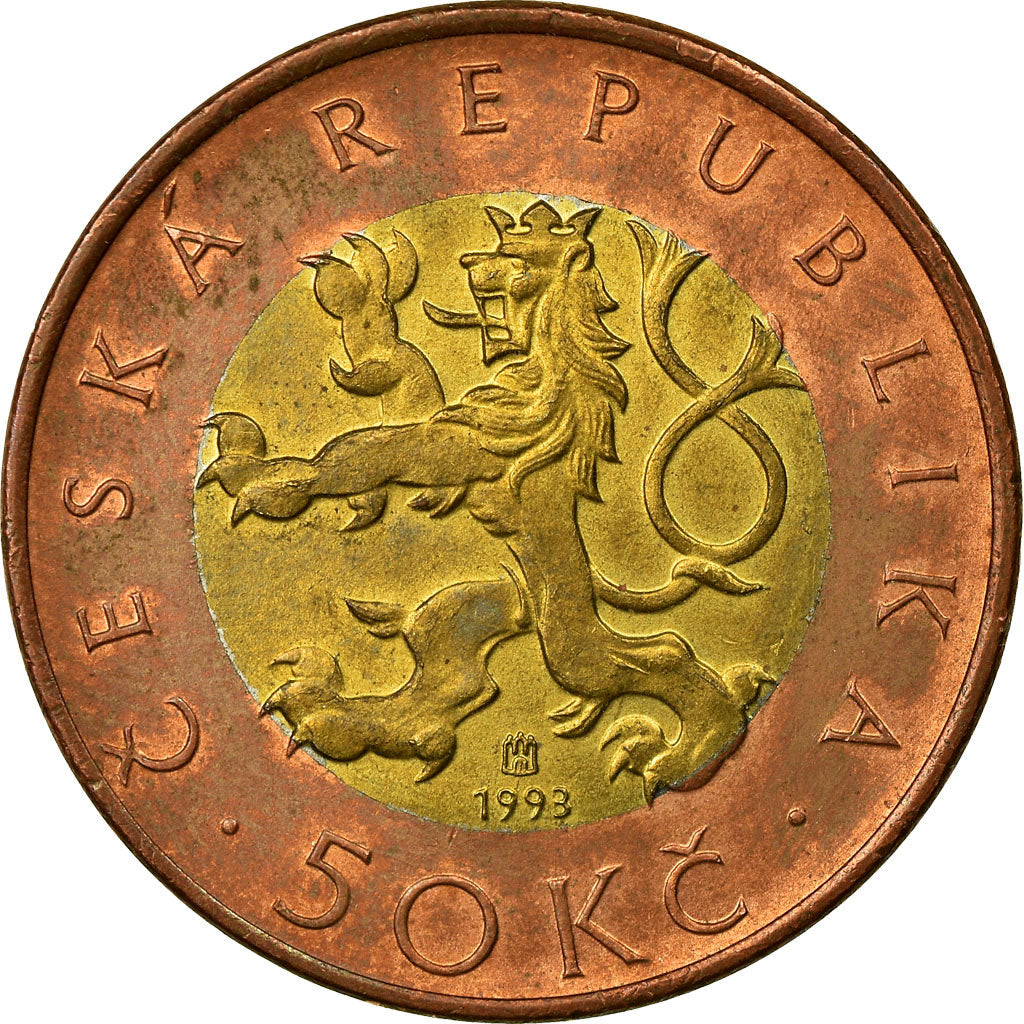 Coin, Czech Republic, 50 Korun, 1993, EF(40-45), Bi-Metallic, KM:1