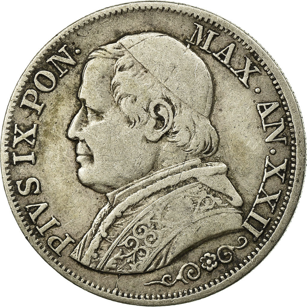 Moneta, STATI ITALIANI, PAPAL STATES, Pius IX, Lira, 1868, Rome, MB+, Argento