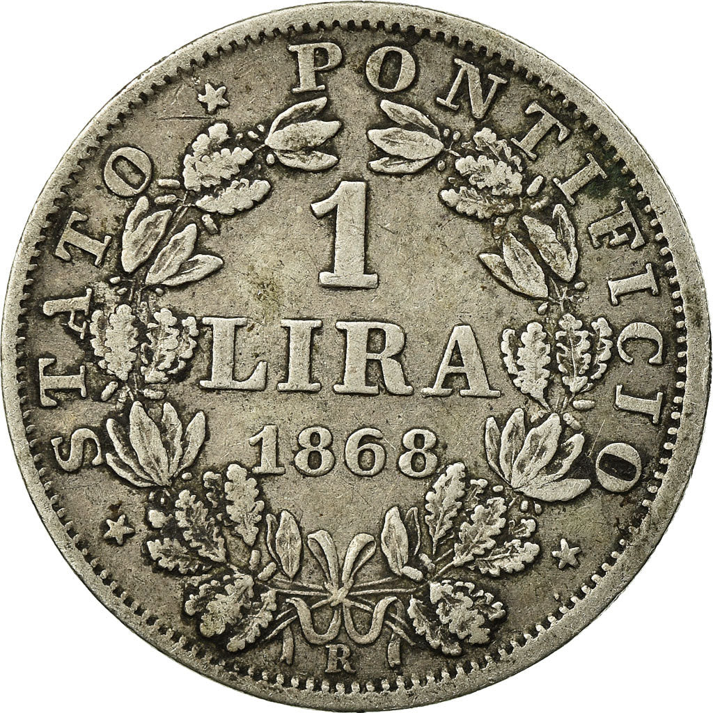 Moneta, STATI ITALIANI, PAPAL STATES, Pius IX, Lira, 1868, Rome, MB+, Argento