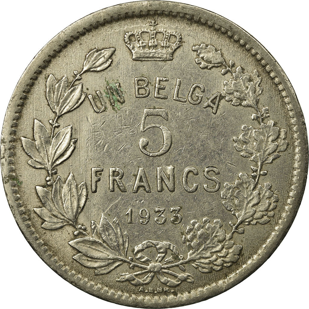 Moneda, Bélgica, 5 Francs, 5 Frank, 1933, MBC, Níquel, KM:97.1