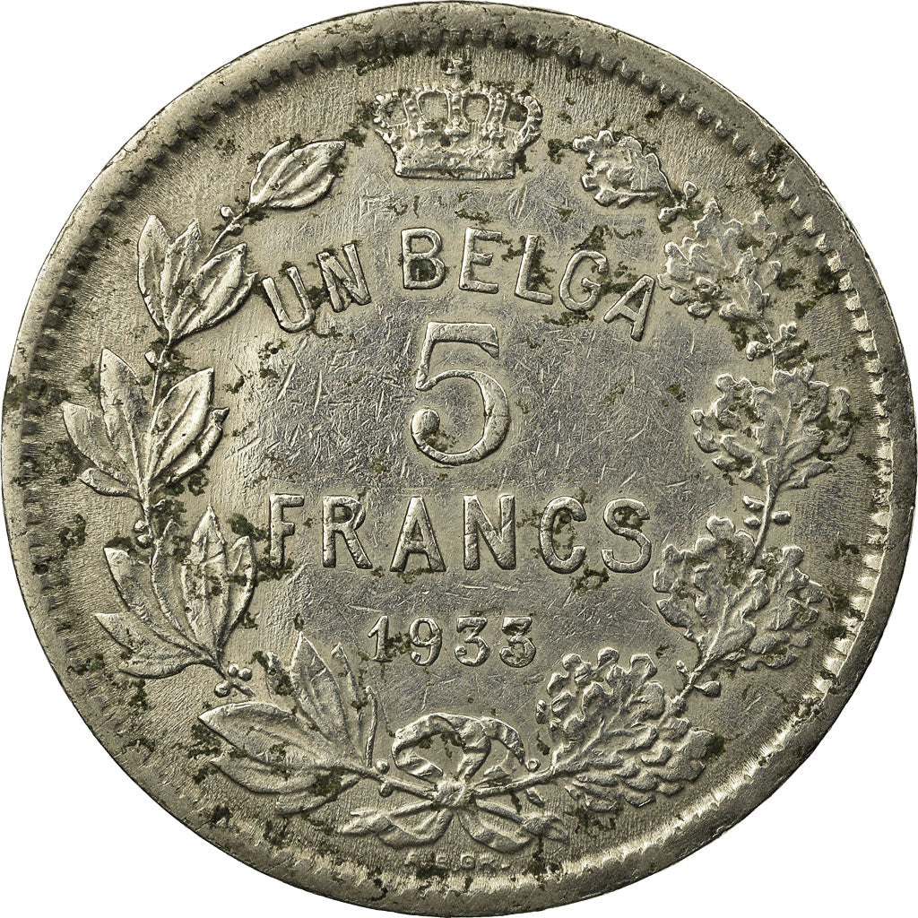 Monnaie, Belgique, 5 Francs, 5 Frank, 1933, B+, Nickel, KM:97.1