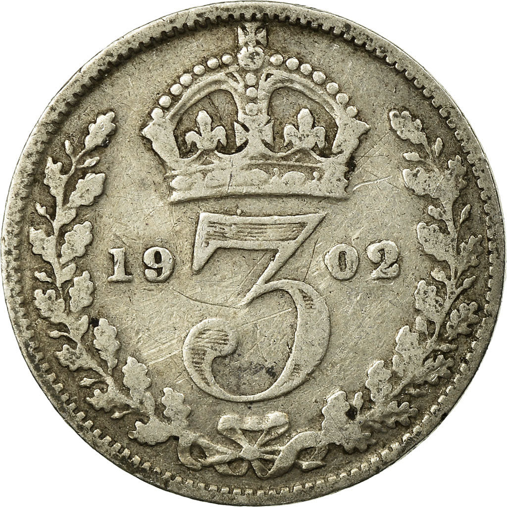 Coin, Great Britain, Edward VII, 3 Pence, 1902, VF(30-35), Silver, KM:797.1