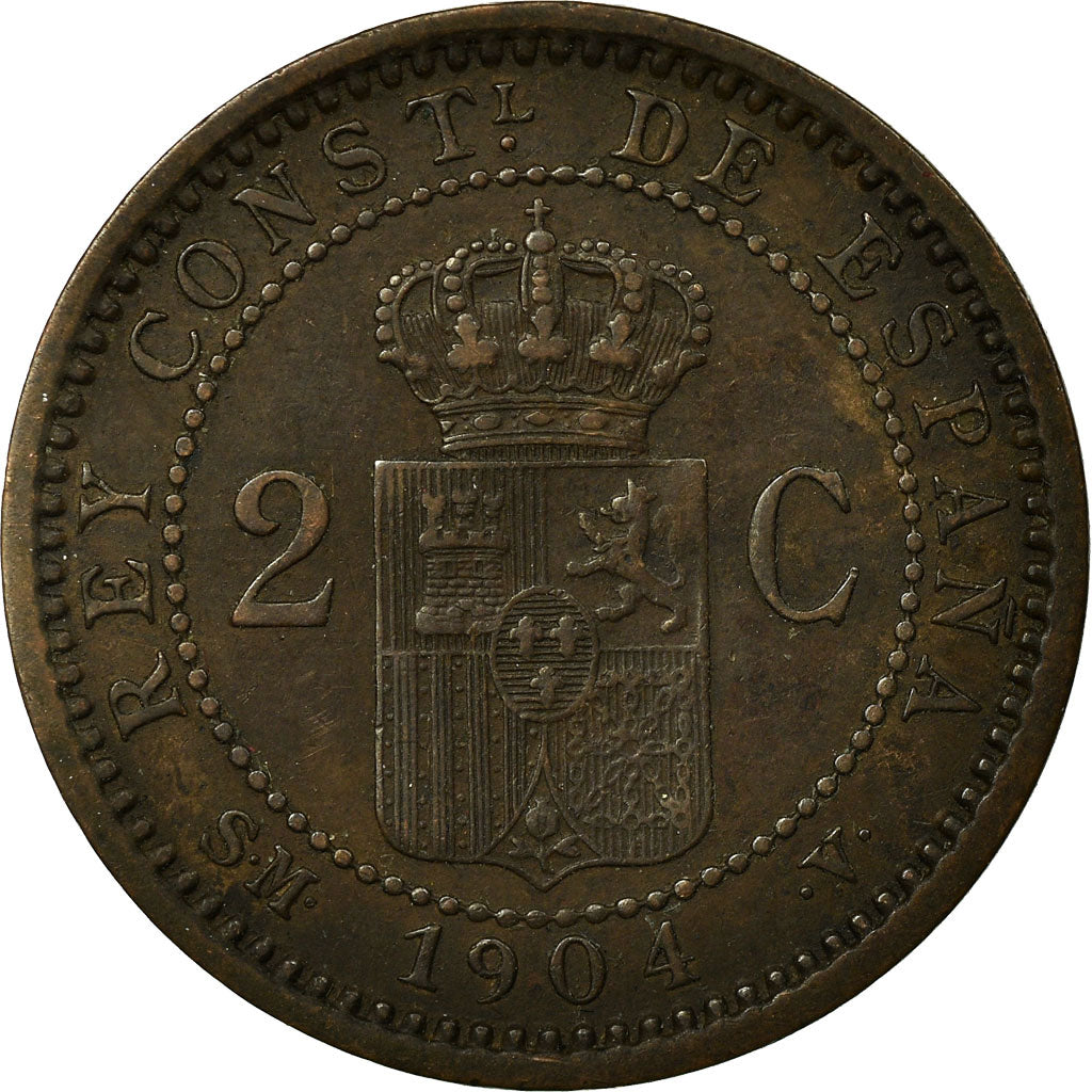 Moneta, Spagna, Alfonso XIII, 2 Centimos, 1904, Madrid, BB, Rame, KM:722