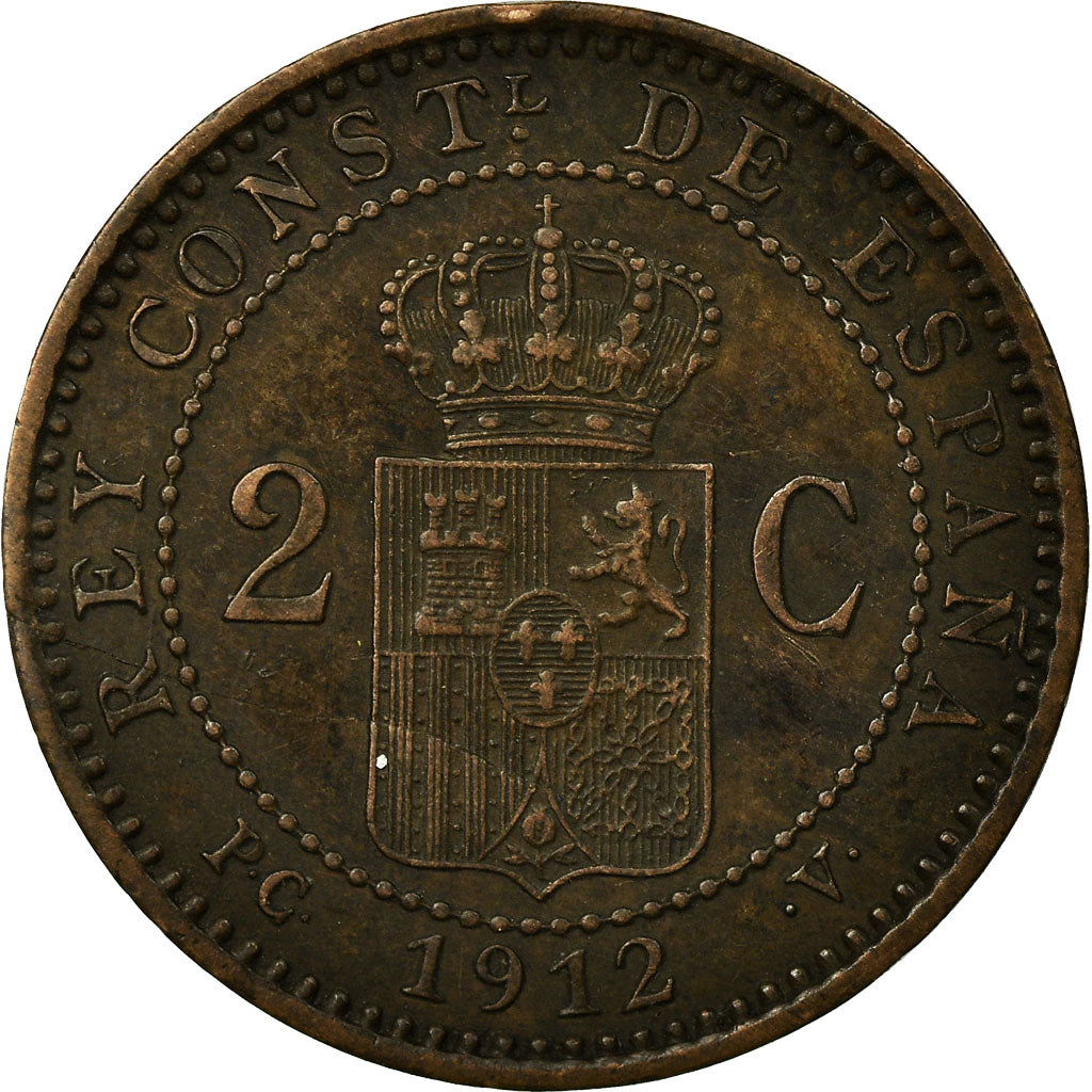 Moneda, España, Alfonso XIII, 2 Centimos, 1912, Madrid, MBC, Cobre, KM:732