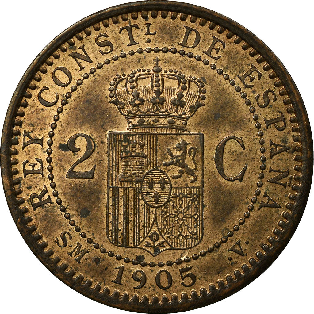 Coin, Spain, Alfonso XIII, 2 Centimos, 1905, Madrid, VF(30-35), Copper, KM:722