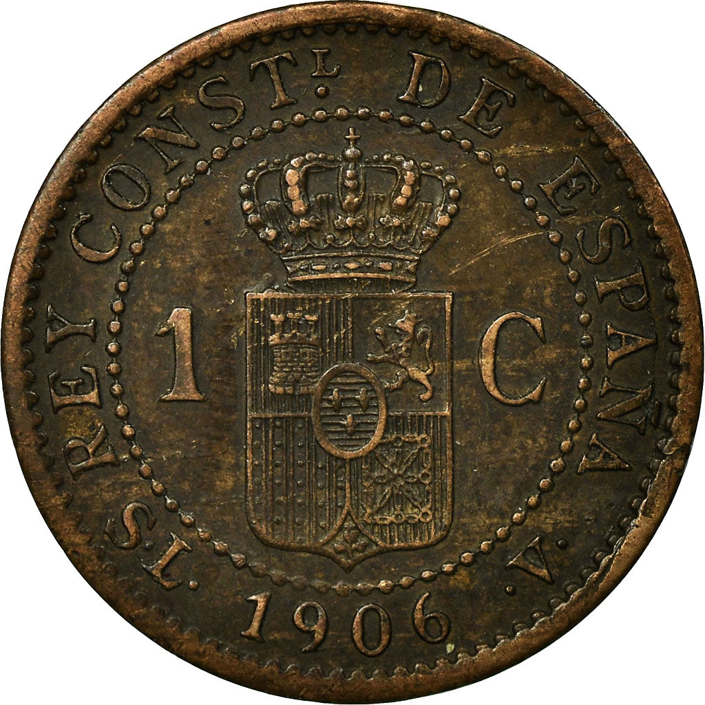Coin, Spain, Alfonso XIII, Centimo, 1906, Madrid, VF(20-25), Bronze, KM:726