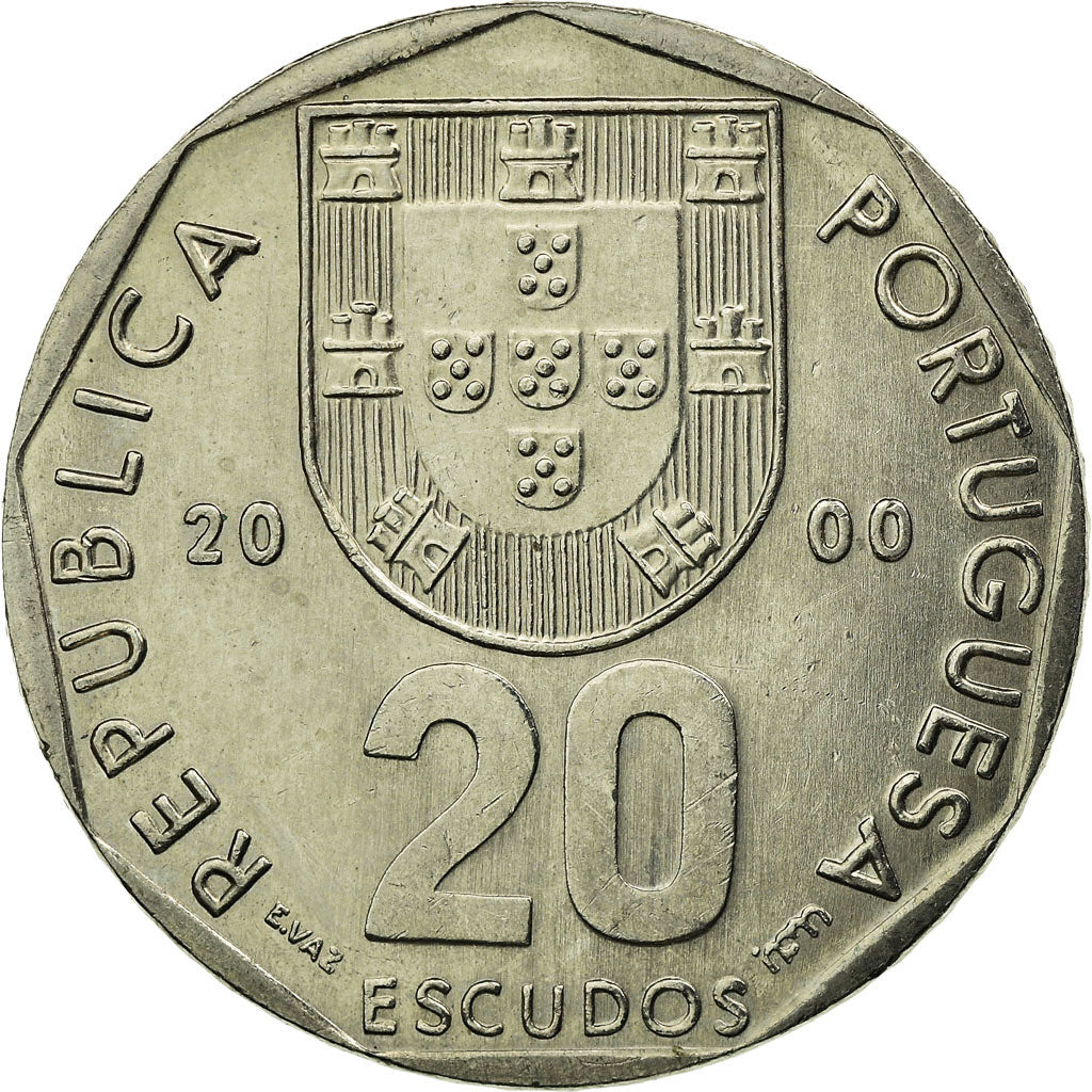 Coin, Portugal, 20 Escudos, 2000, AU(55-58), Copper-nickel, KM:634.2