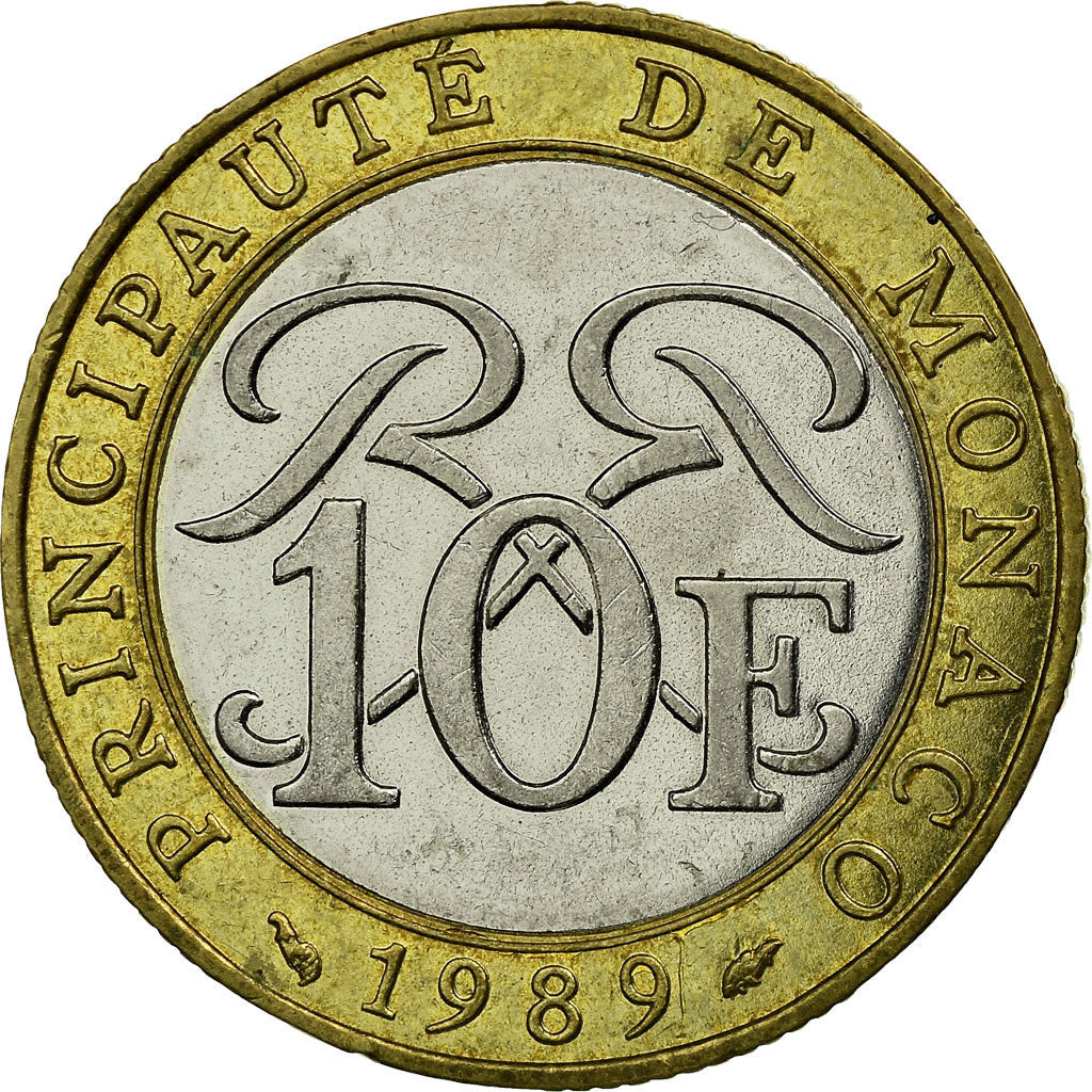 Coin, Monaco, Rainier III, 10 Francs, 1989, EF(40-45), Bi-Metallic, KM:163