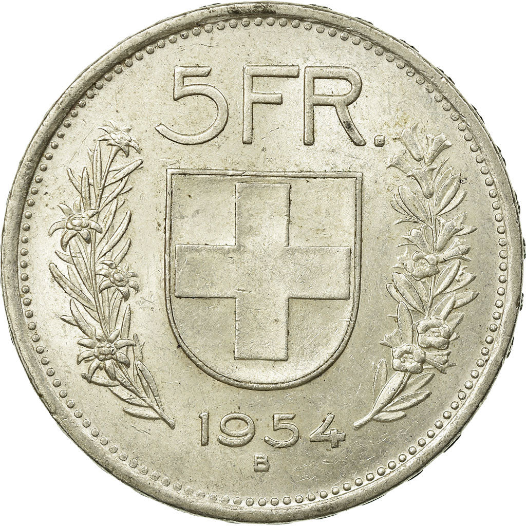 Coin, Switzerland, 5 Francs, 1954, Bern, EF(40-45), Silver, KM:40