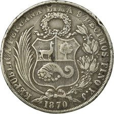 Coin, Peru, SOUTH PERU, Sol, 1870, Lima, EF(40-45), Silver, KM:196.3