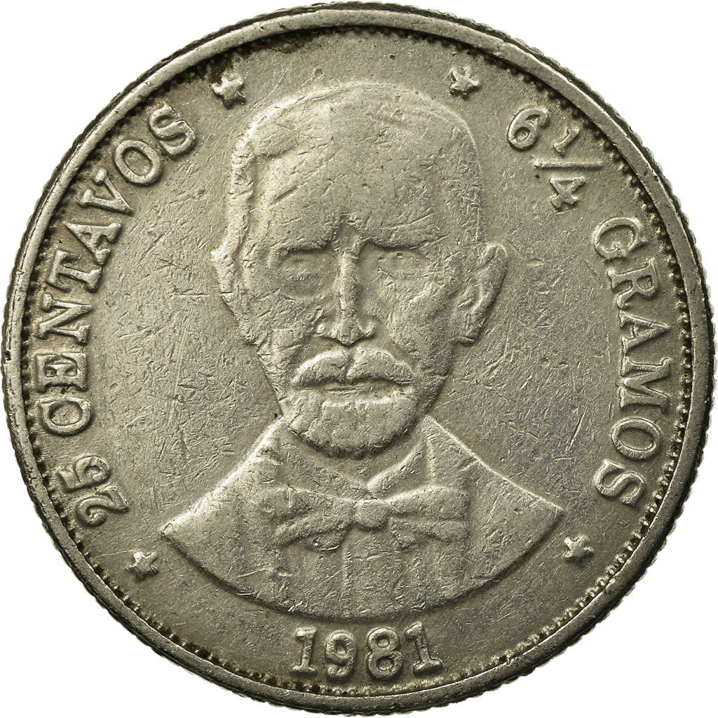 Coin, Dominican Republic, 25 Centavos, 1981, VF(30-35), Copper-nickel, KM:51