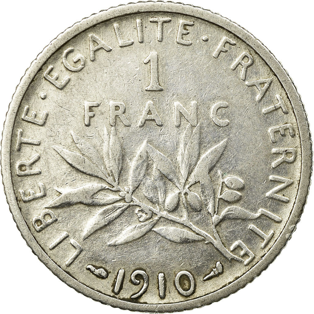 Moneta, Francia, Semeuse, Franc, 1910, Paris, MB+, Argento, KM:844.1