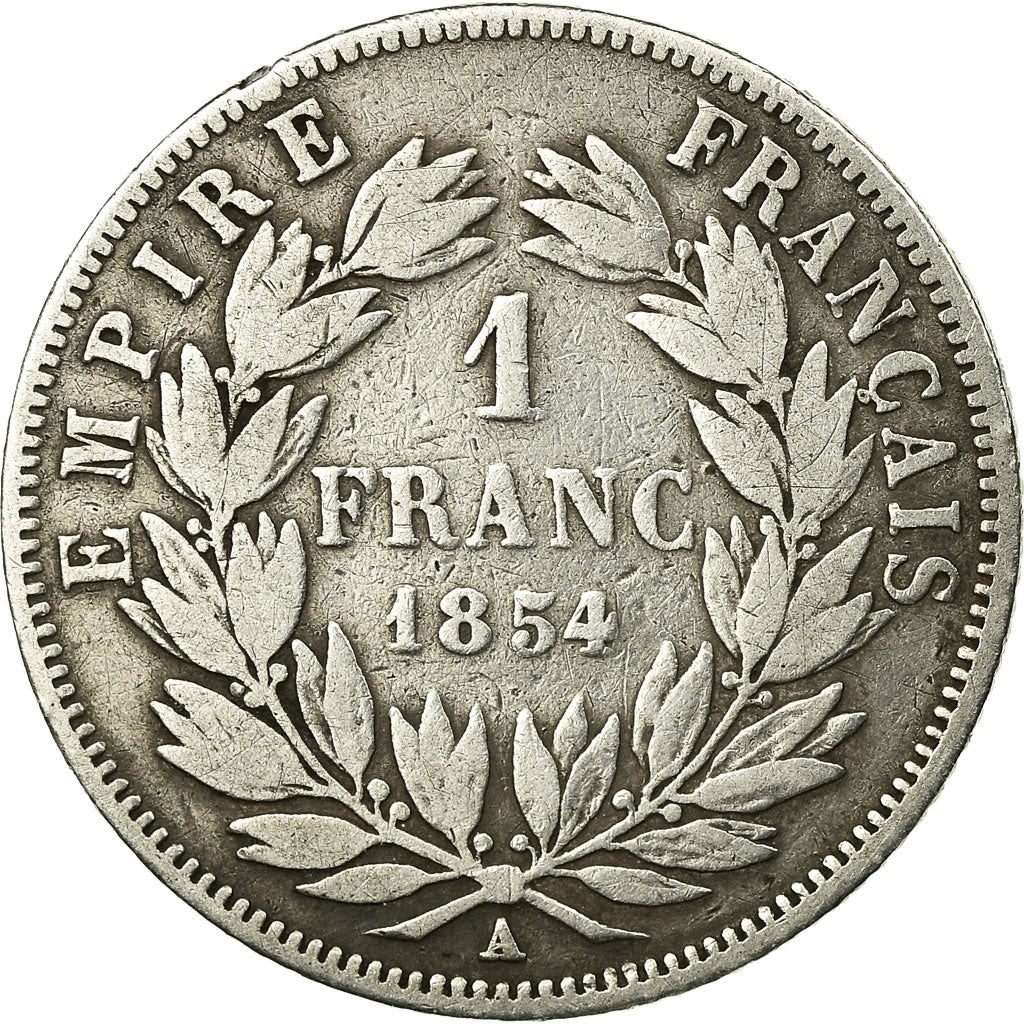 Moeda, França, Napoleon III, Napoléon III, Franc, 1854, Paris, VF(20-25)