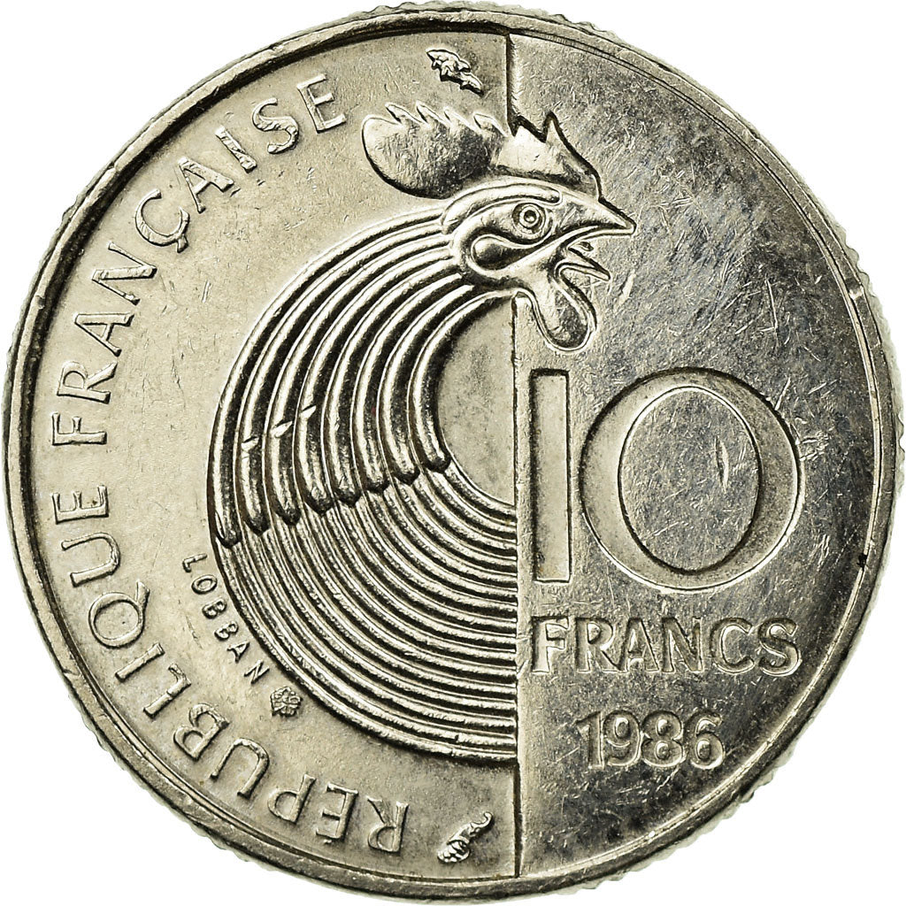 Moneda, Francia, Schumann, 10 Francs, 1986, Paris, BC+, Níquel, KM:958