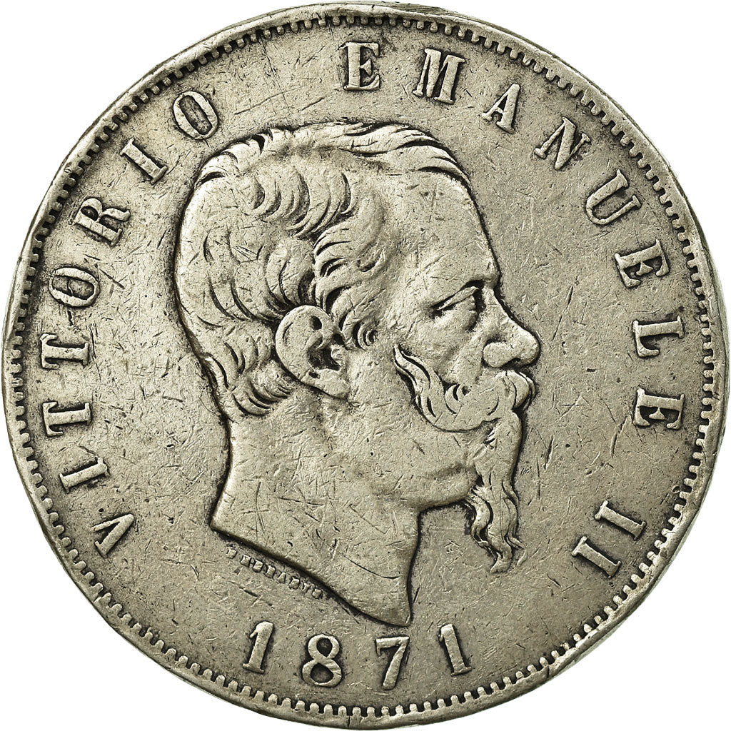 Coin, Italy, Vittorio Emanuele II, 5 Lire, 1871, Milan, EF(40-45), Silver