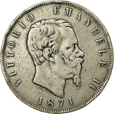 Coin, Italy, Vittorio Emanuele II, 5 Lire, 1871, Milan, EF(40-45), Silver