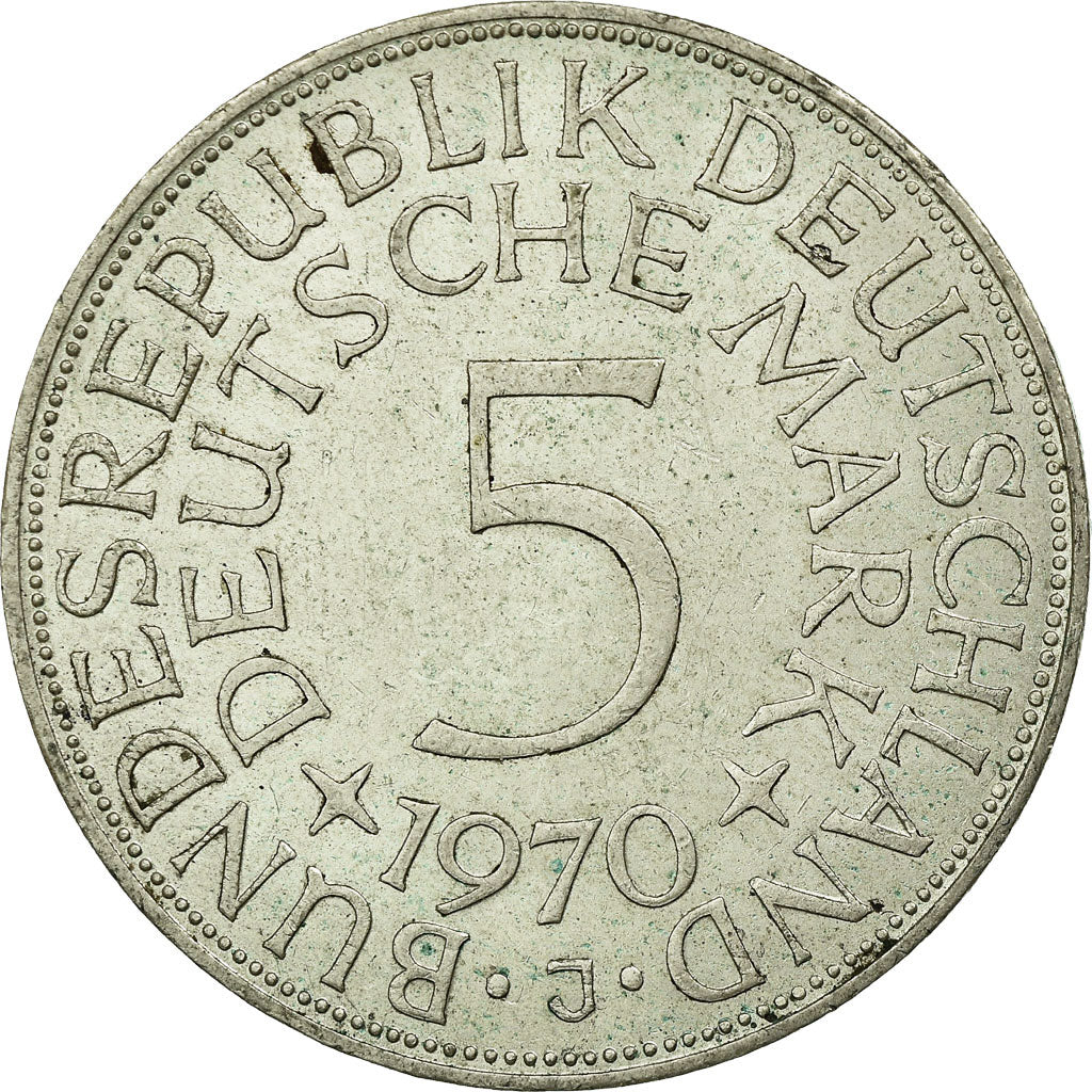 Coin, GERMANY - FEDERAL REPUBLIC, 5 Mark, 1970, Hambourg, EF(40-45), Silver