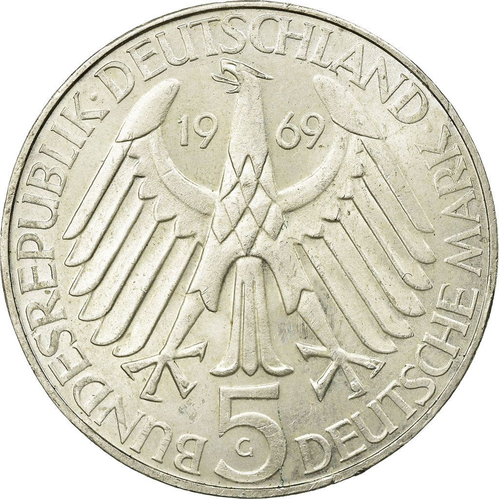 Coin, GERMANY - FEDERAL REPUBLIC, 5 Mark, 1969, Karlsruhe, Germany, EF(40-45)