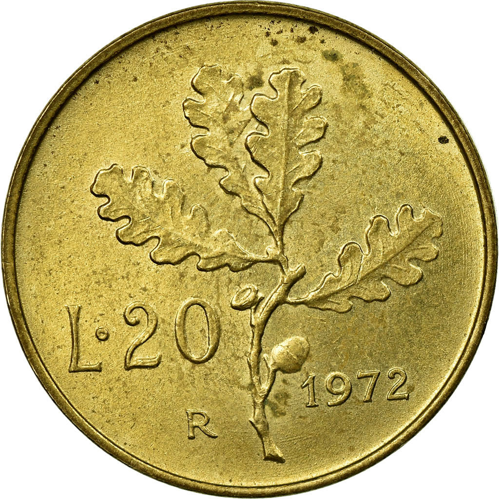 Moneta, Włochy, 20 Lire, 1972, Rome, VF(30-35), Aluminium-Brąz, KM:97.2
