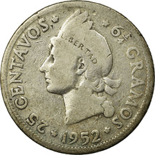 Moneda, República Dominicana, 25 Centavos, 1952, BC, Plata, KM:20