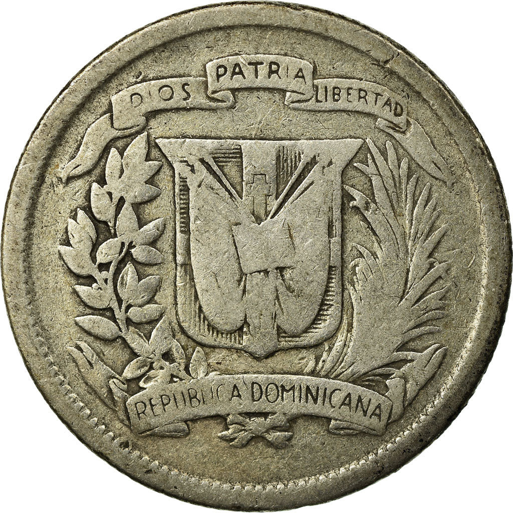Moneda, República Dominicana, 25 Centavos, 1952, BC, Plata, KM:20