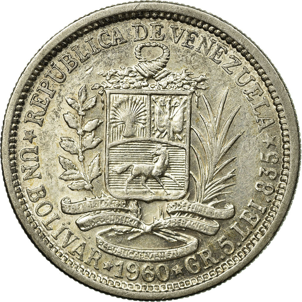 Coin, Venezuela, Bolivar, 1960, EF(40-45), Silver, KM:37a